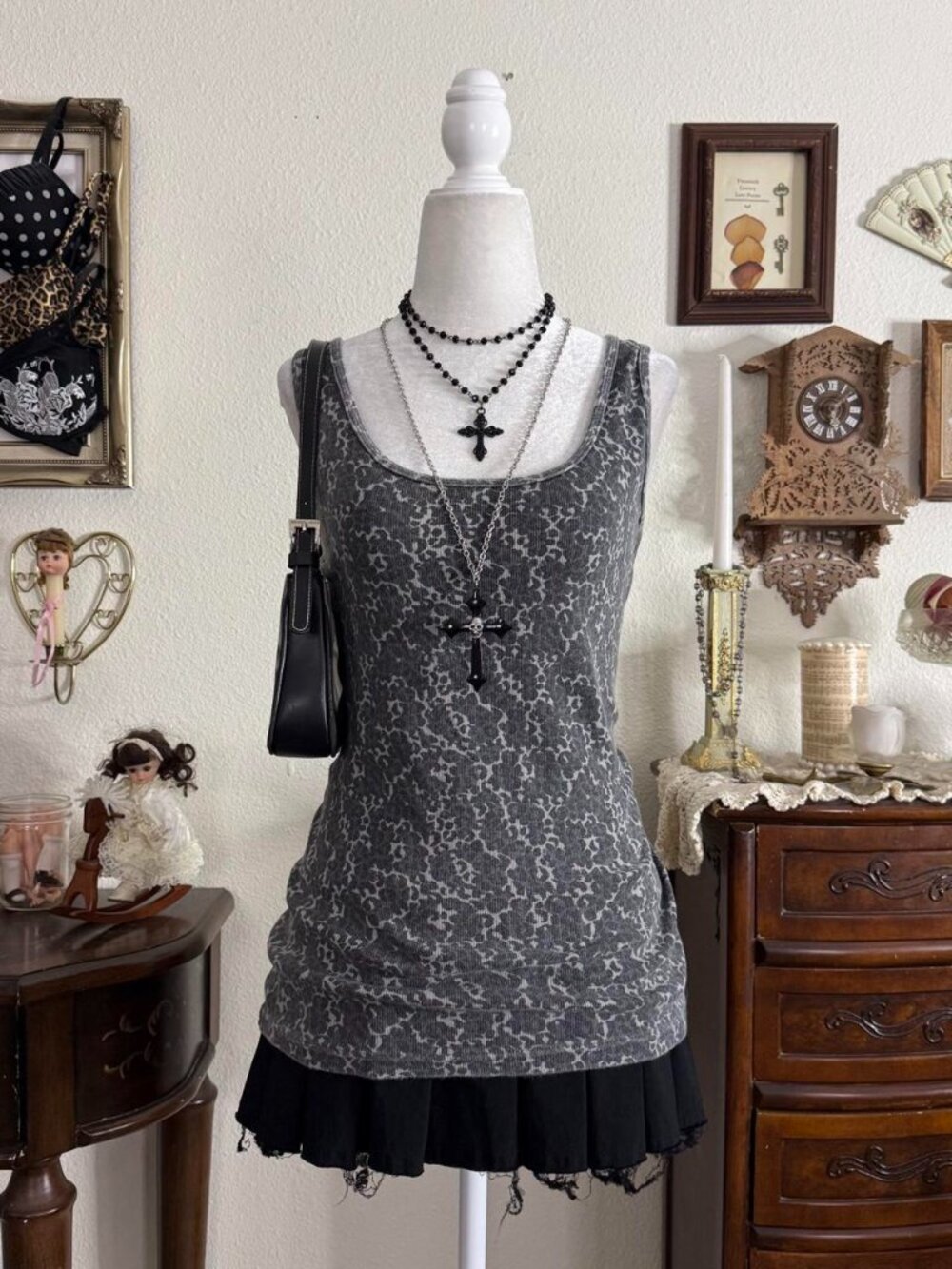 Rockstar gf alt grunge faded grey cheetah print tank top